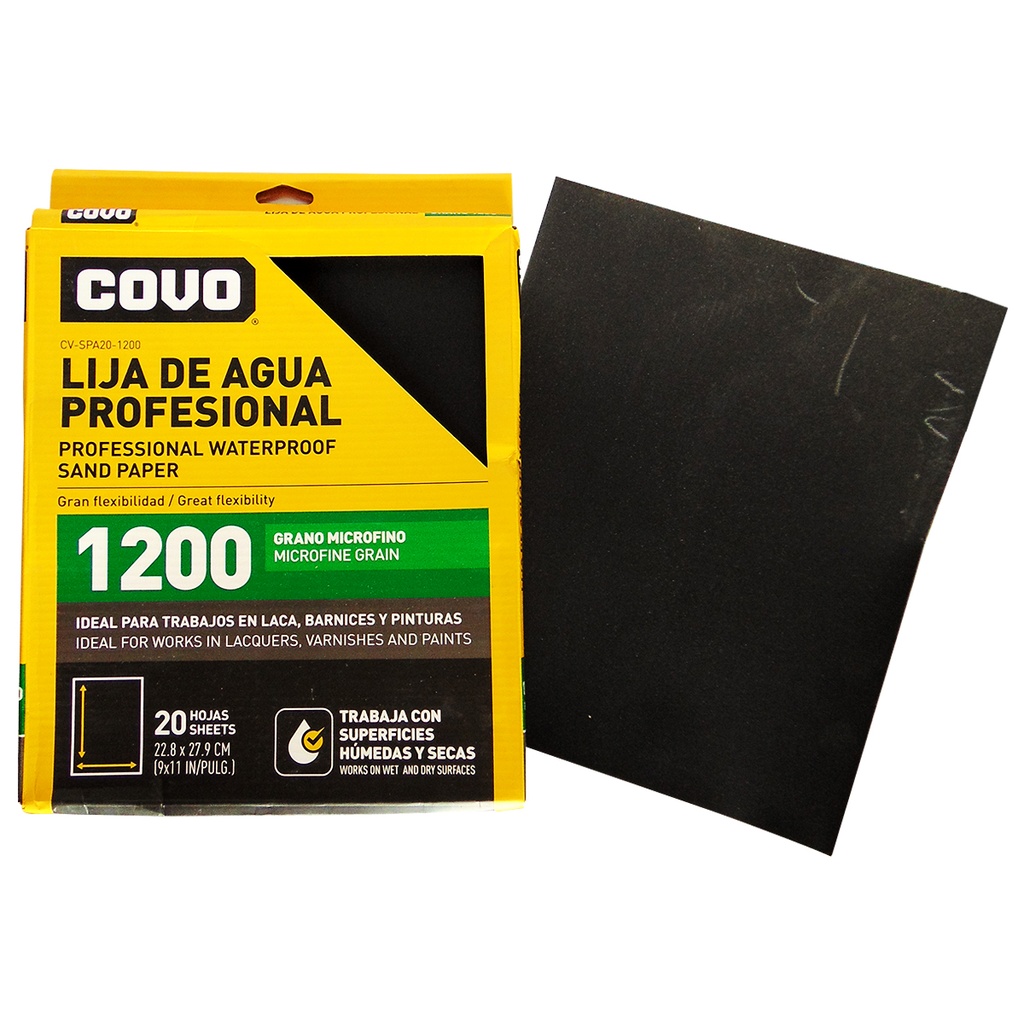 LIJA DE AGUA 9" X 11" GRANO 1200 MICROFINO COVO