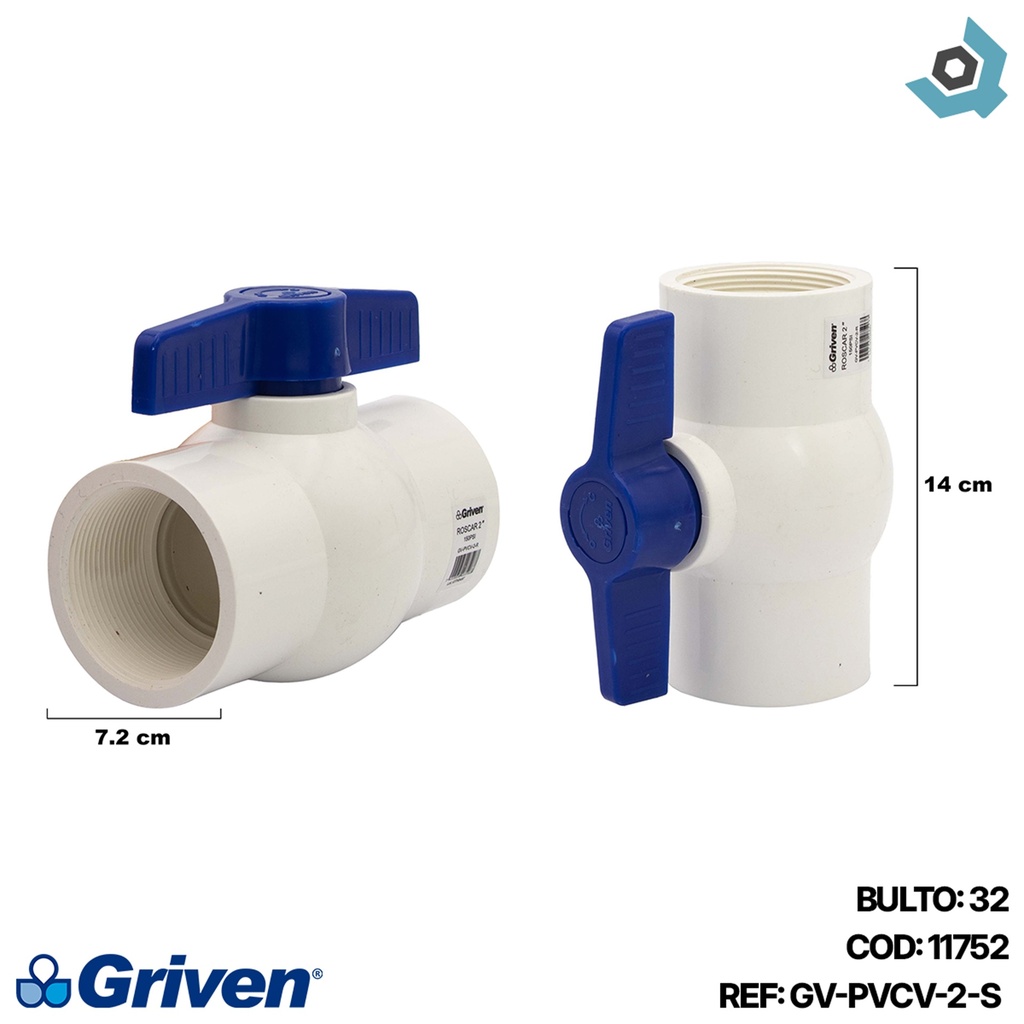 VALVULA 2" DE PVC SIN ROSCA GRIVEN
