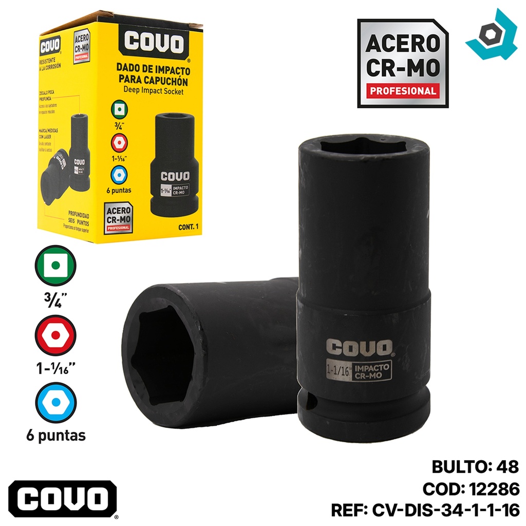 DADO DE IMPACTO 1-1/16" X 3/4" COVO