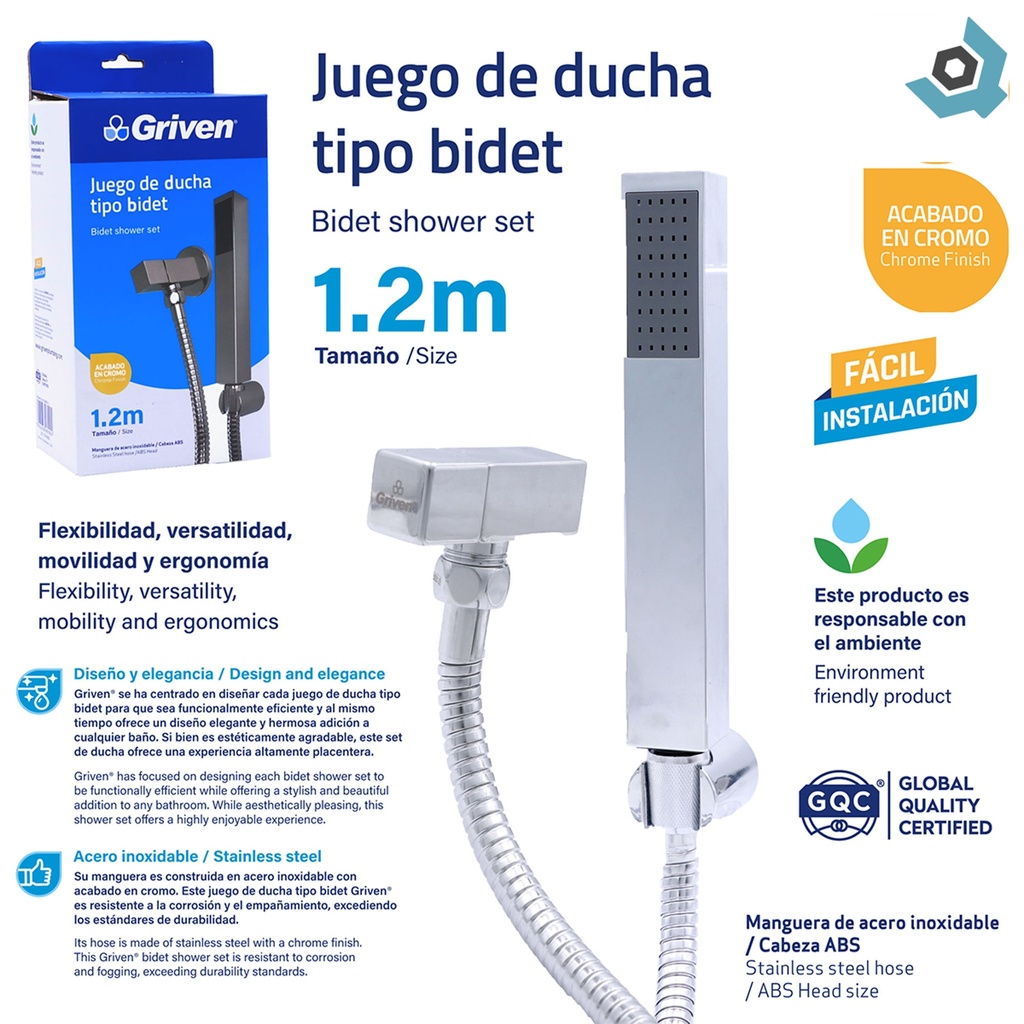 REGADERA PARA DUCHA TIPO BIDET CROMADO GRIVEN