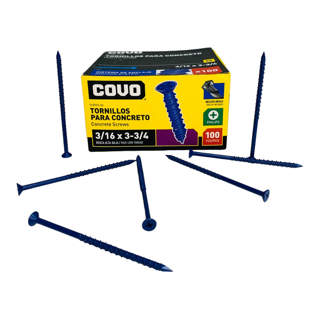 TORNILLOS PARA CONCRETO 3/16” X 3-3/4” 100 PZAS