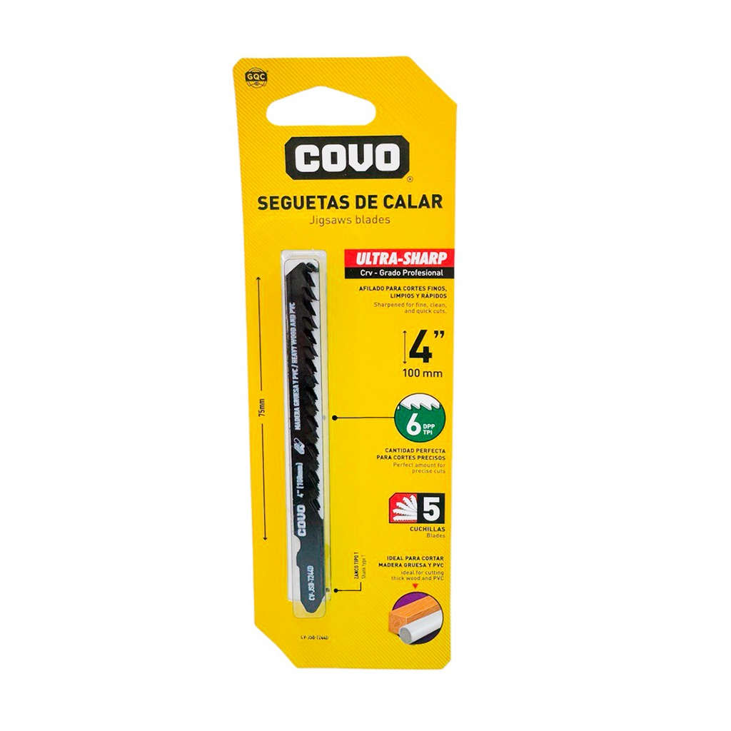 SEGUETA DE CALAR 4" PARA MADERA GRUESA Y PVC 5 PZAS COVO