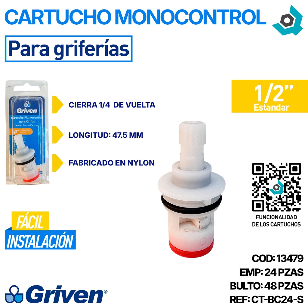 CARTUCHO MONOCONTROL 1/2" PARA GRIFERIAS GRIVEN