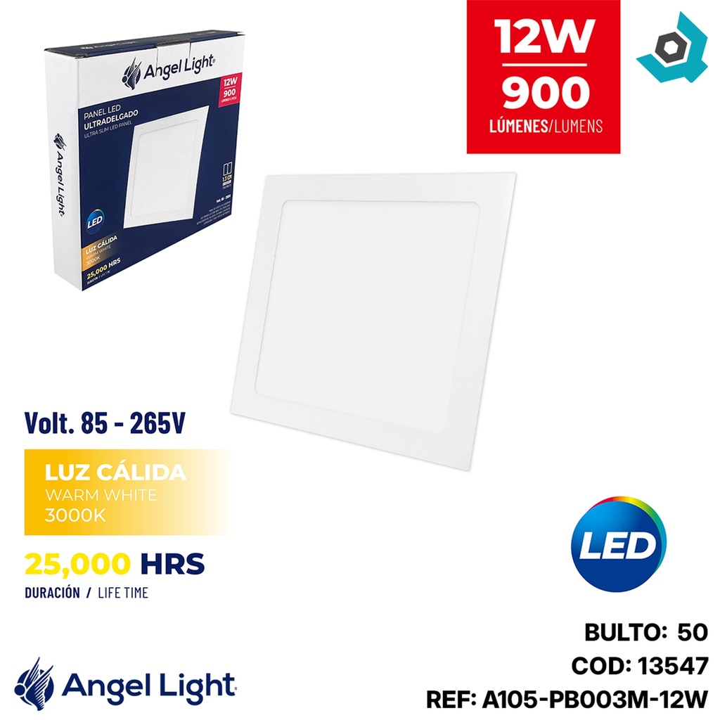 LAMPARA LED PARA EMPOTRAR CUADRADA 12W 3000K ANGEL LIGHT