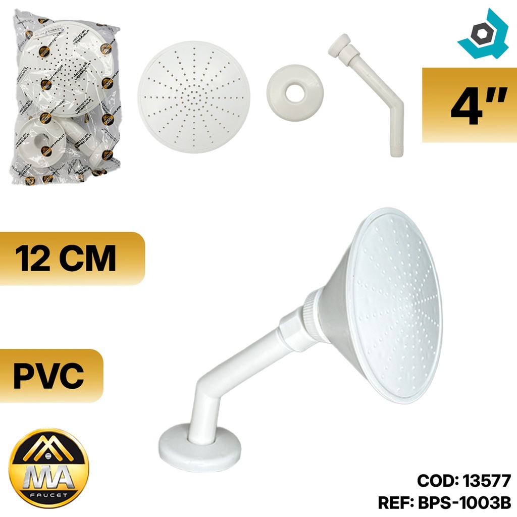 REGADERA PARA BANO 4" ABS BLANCO METALES ALEADOS