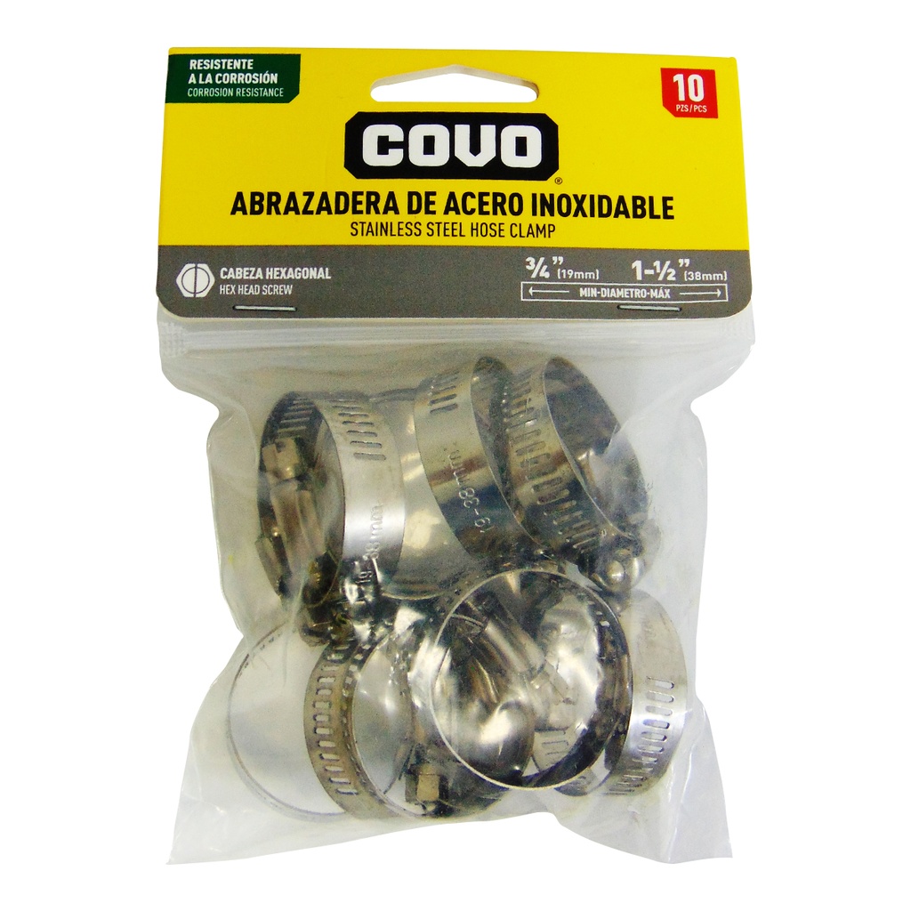 ABRAZADERAS 3/4" A 1 1/2" DE ACERO INOXIDABLE COVO