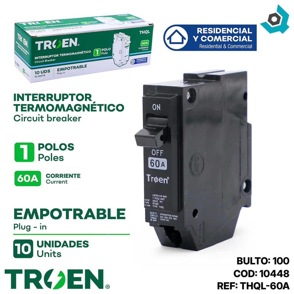 BREAKER PARA EMPOTRAR 1P X 60AMP TROEN