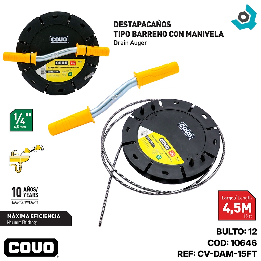 GUIA DESTAPACANOS TIPO BARRENO CON MANIVELA 4.5M COVO