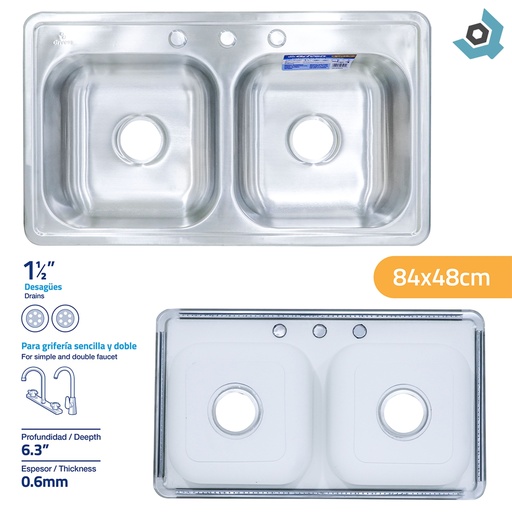 [8558] FREGADERO DOBLE 35 X 35CM ACERO INOXIDABLE GRIVEN