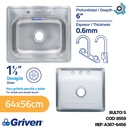 FREGADERO INDIVIDUAL 39 X 53 CM ACERO INOXIDABLE GRIVEN (1PZAS)