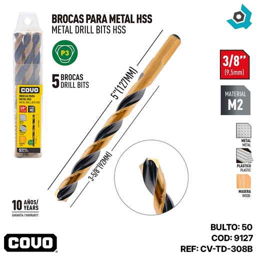[9127] MECHAS PARA METAL 3/8" HSS COVO