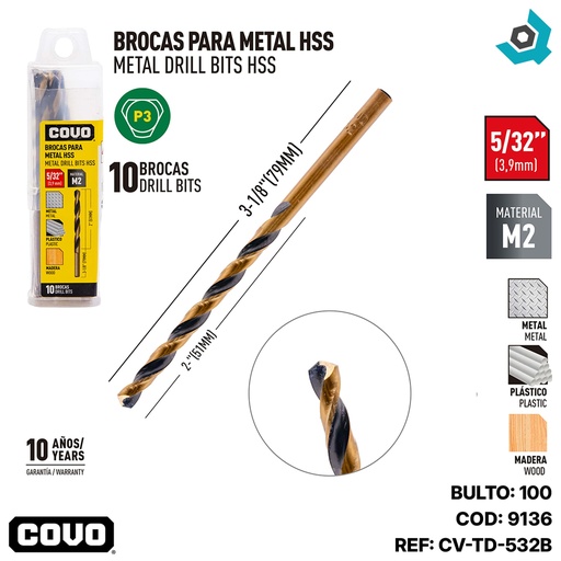 [9136] MECHAS PARA METAL 5/32" HSS COVO