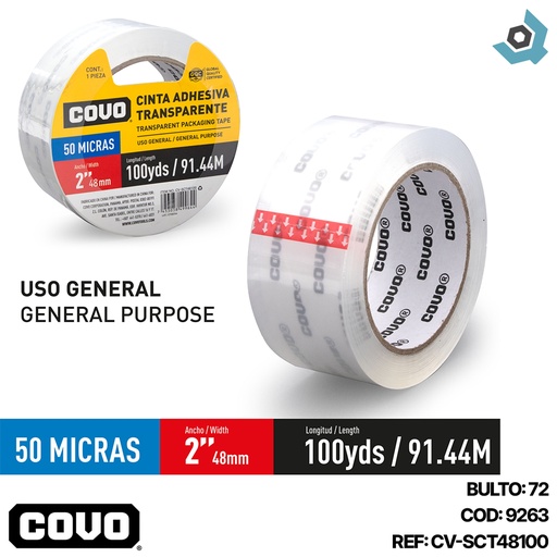 [9263] CINTA ADHESIVA TRANSPARENTE 91MT PARA EMBALAR COVO