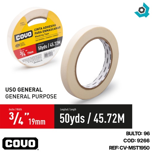 [9266] TIRRO CINTA ADHESIVA PARA ENMASCARAR 3/4" COVO