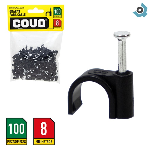 [9502] GRAPAS PARA CABLES 8MM NEGRO COVO