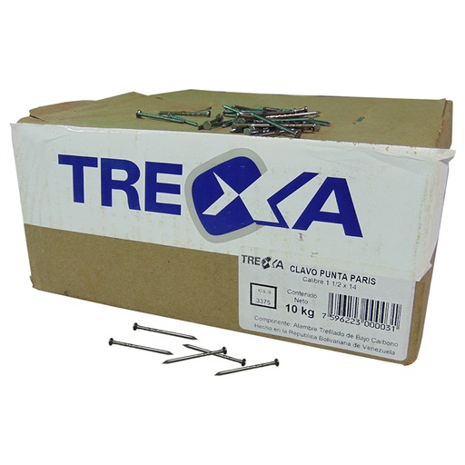 [9649] CLAVO DE ACERO 1 1/2" X 14 10KG PUNTA GRIS TREXA
