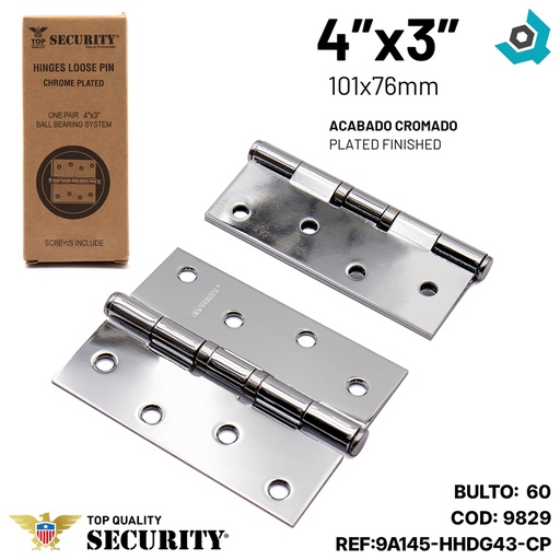 [9829] BISAGRA NUDO 4" X 3" CROMADA SECURITY