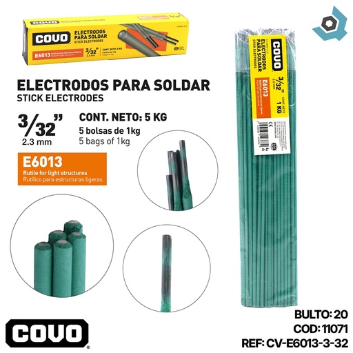 [11071] ELECTRODOS PARA SOLDAR 3/32" 1KG COVO