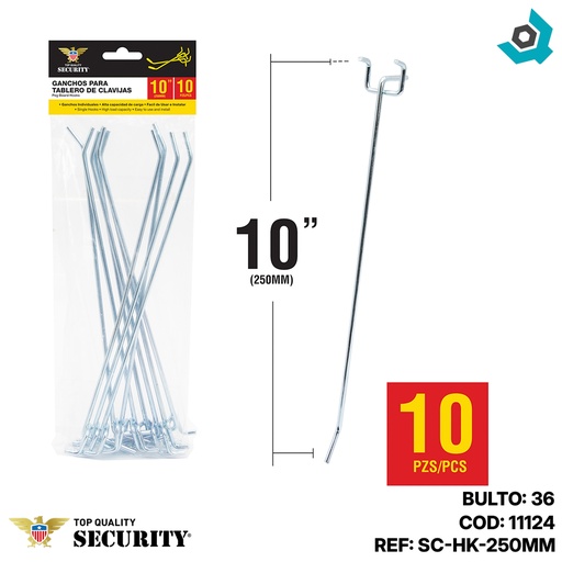 [11124] GANCHOS RECTOS 250MM 10 PIEZAS SECURITY