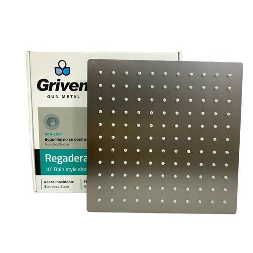 [11305] REGADERA PARA DUCHA TIPO LLUVIA CUADRADA 10" GRIS METALICO GRIVEN GUN METAL