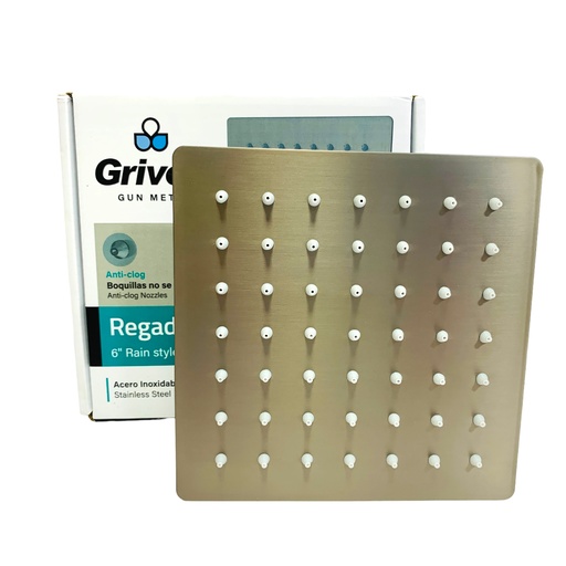 [11306] REGADERA PARA DUCHA TIPO LLUVIA CUADRADA 6" GRIS METALICO GRIVEN GUN METAL