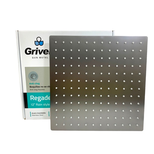 [11307] REGADERA PARA DUCHA TIPO LLUVIA CUADRADA 12" GRIS METALICO GRIVEN GUN METAL