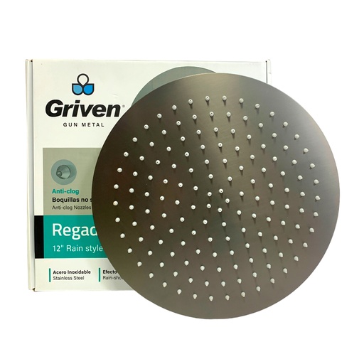 [11341] REGADERA PARA DUCHA TIPO LLUVIA REDONDA 12" GRIS METALICO GRIVEN GUN METAL