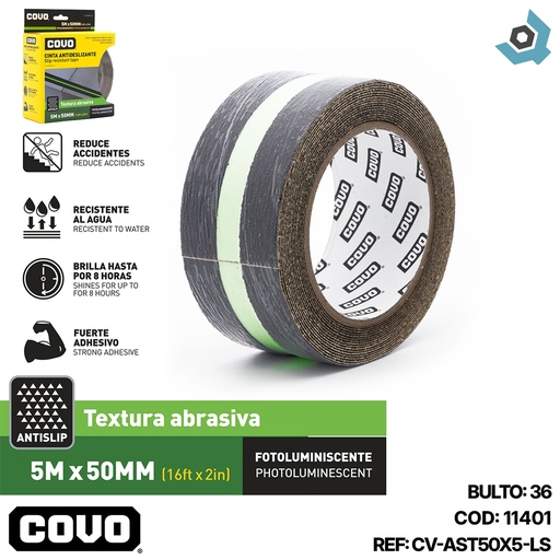 [11401] CINTA ANTIDESLIZANTE 5M X 50MM FOTOLUMINISCENTE COVO