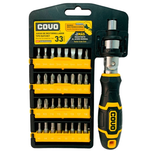 [11619] JUEGO DE DESTORNILLADOR TIPO RACHET 33 PIEZAS COVO
