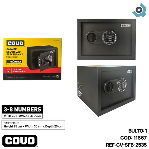 [11667] CAJA DE SEGURIDAD ELECTRONICA 25X35 CM NEGRO COVO
