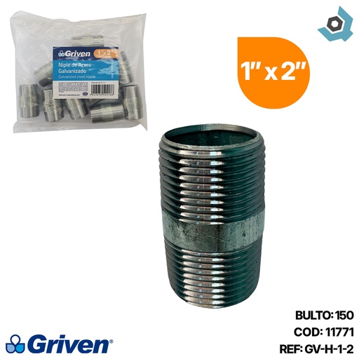 [11771] NIPLE 1" X 2" DE LARGO DE ACERO GALVANIZADO GRIVEN