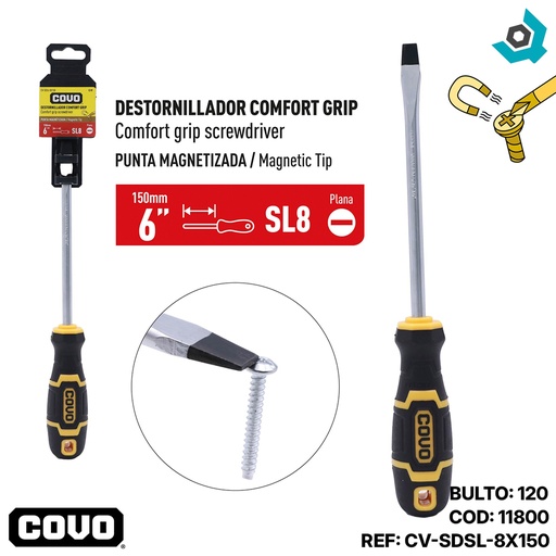 [11800] DESTORNILLADOR DE PALETA CONFORT GRIP 6" X SL8 COVO