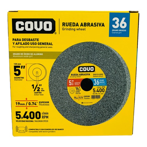 [12109] DISCO ABRASIVO PARA DESBASTE GRANO 36 X 5" X 19MM COVO