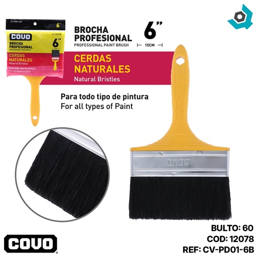 [12078] BROCHA 6" CERDAS NATURALES NEGRAS COVO