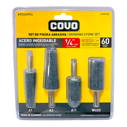 [12366] SET DE MECHAS ABRASIVAS 1/4" 4 PIEZAS COVO