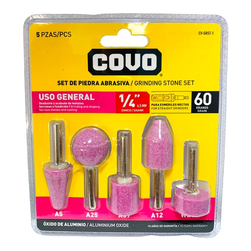 [12368] SET DE MECHAS ABRASIVAS 1/4" 5 PIEZAS COVO