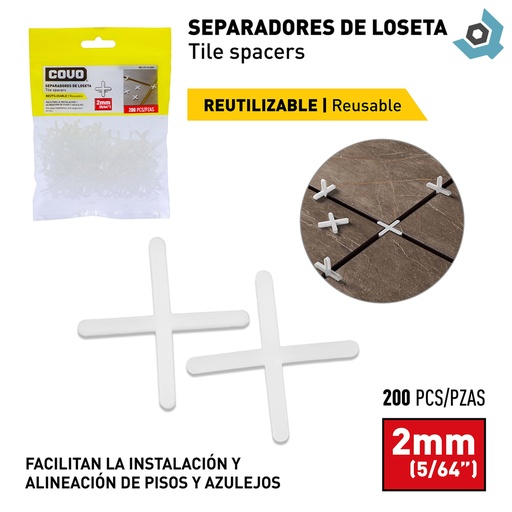 [12356] SEPARADORES DE CERAMICAS 2MM 200 PZAS COVO