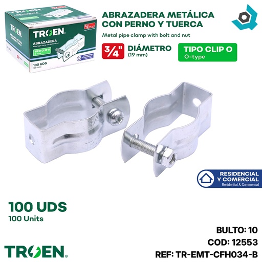[12553] ABRAZADERA CLIP DE 3/4" 100 PZAS TROEN
