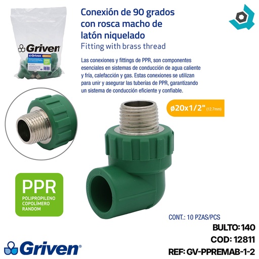 [12811] CODO 90GR PPR 20MM X 1/2" CXMR-MET GRIVEN