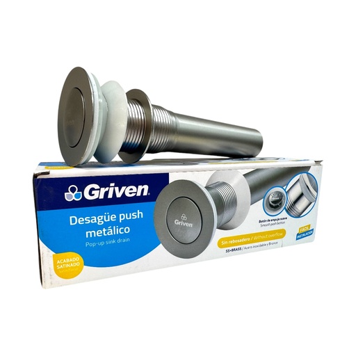 [13057] DESAGUE PUSH METALICO SIN REBOSADERO SATINADO GRIVEN