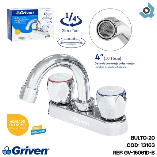 [13163] GRIFERIA CENTRAL PARA LAVAMANOS CROMADO GRIVEN