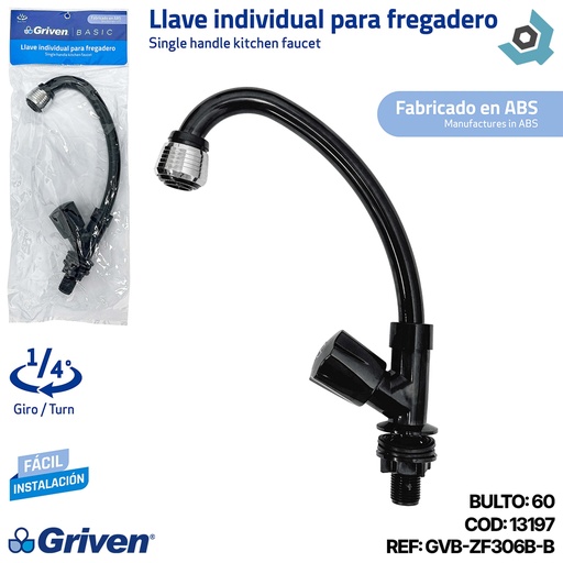 [13197] GRIFERIA PARA FREGADERO INDIVIDUAL ABS NEGRO GRIVEN BASIC