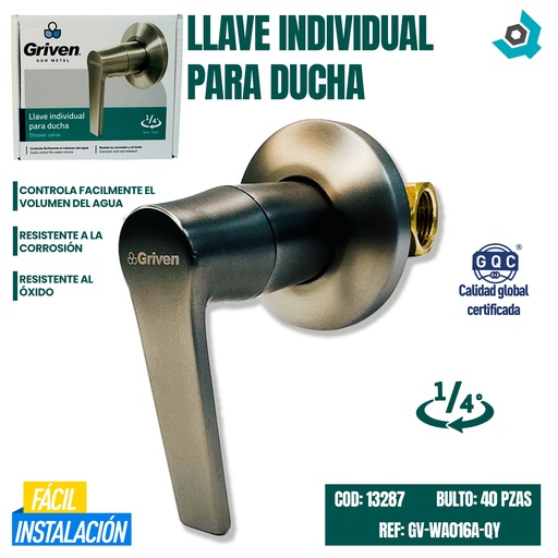 [13287] LLAVE INDIVIDUAL PARA DUCHA GRIS METÁLICO GRIVEN