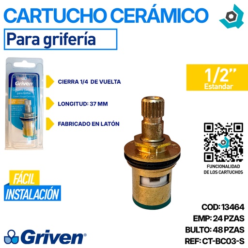 [13464] CARTUCHO CERAMICO 1/2" PARA GRIFERIAS GRIVEN