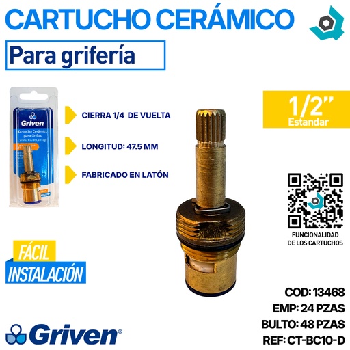 [13468] CARTUCHO CERAMICO 1/2" PARA GRIFERIAS GRIVEN