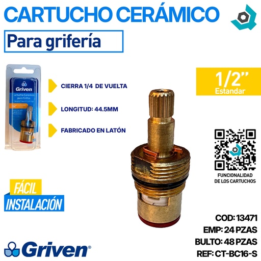 [13471] CARTUCHO CERAMICO 1/2" PARA GRIFERIAS GRIVEN
