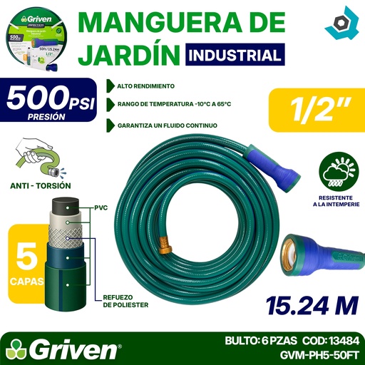[13484] MANGUERA 1/2" REFORZADA 15.24M GRIVEN MASTER