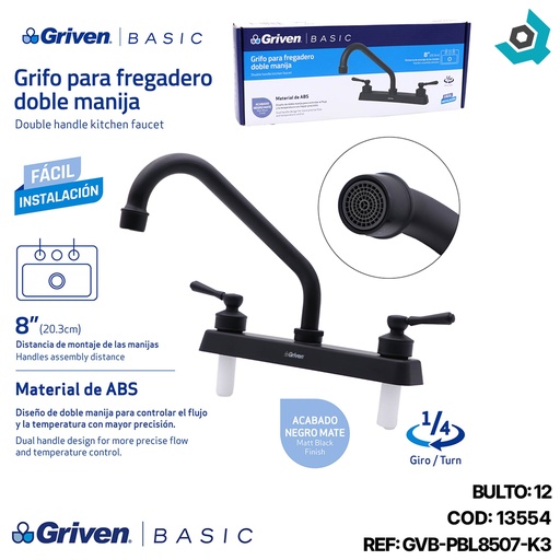 [13554] GRIFERIA PARA FREGADERO DOBLE MANIJA GRIVEN BASIC