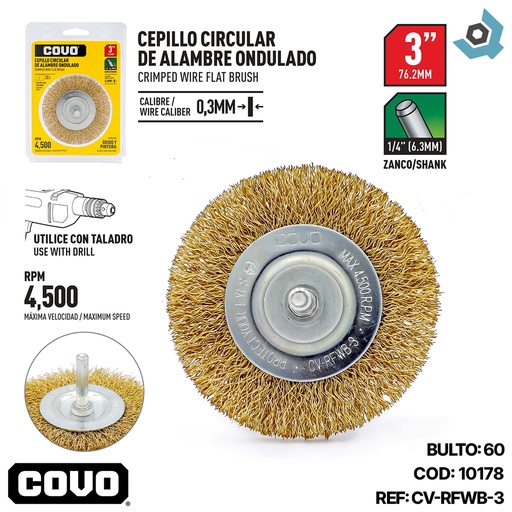 [10178] DISCO CEPILLO PLANO DE ALAMBRE 3" X 1/4" COVO