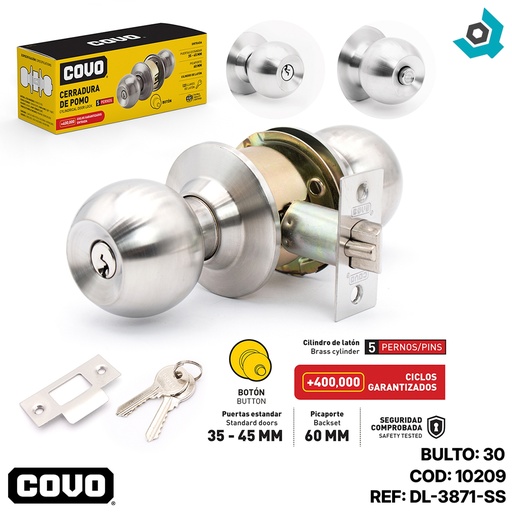 [10209] CERRADURA PARA DORMITORIO DE POMO SATINADO COVO